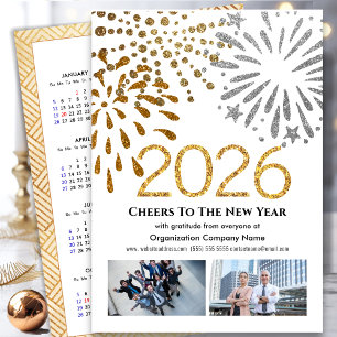 Business 2026 Calendar Festive Fireworks Gold Holiday Card