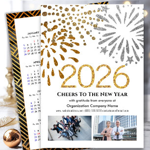 Business 2026 Calendar Festive Fireworks Gold Holiday Card