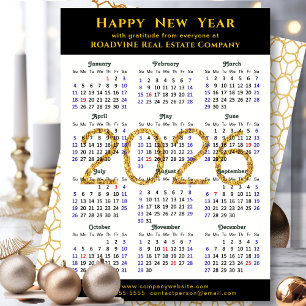 Business 2026 Calendar Gold Glitter Modern Black Holiday Card