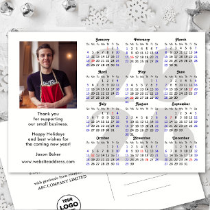 Business 2026 Calendar Minimalist Silver Glitter Holiday Postcard