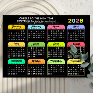 Business 2026 Calendar Modern Black Gold Colourful Holiday Card