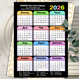 Business 2026 Calendar Modern Black Gold Colourful Holiday Card