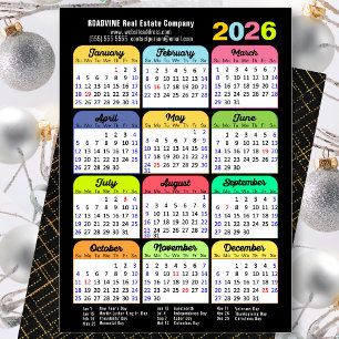 Business 2026 Calendar Modern Black Gold Colourful Holiday Card