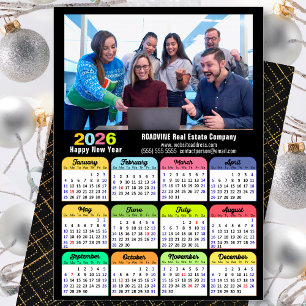 Business 2026 Calendar Modern Black Gold Colourful Holiday Card