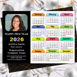 Business 2026 Calendar Modern Black Gold Colourful Holiday Card