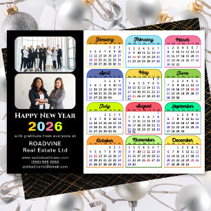 Business 2026 Calendar Modern Black Gold Colourful Holiday Card