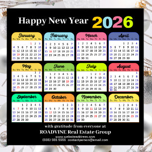 Business 2026 Calendar Modern Black Gold Colourful Holiday Card