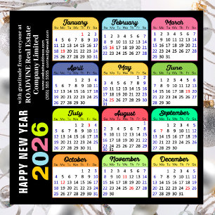 Business 2026 Calendar Modern Black Gold Colourful Holiday Card