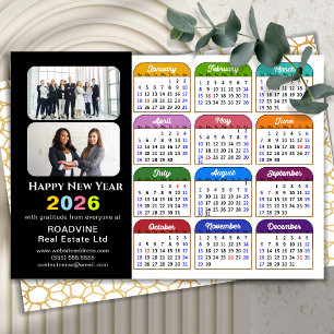 Business 2026 Calendar Modern Black Gold Colourful Holiday Card