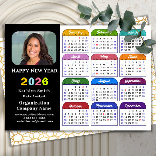 Business 2026 Calendar Modern Black Gold Colourful Holiday Card