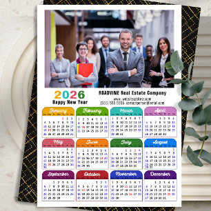 Business 2026 Calendar Modern Black Gold Colourful Holiday Card
