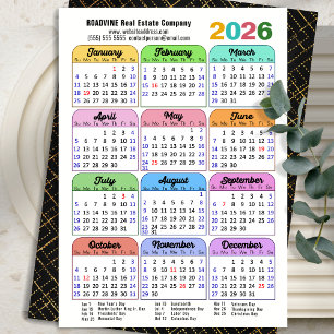 Business 2026 Calendar Modern Black Gold Colourful Holiday Card