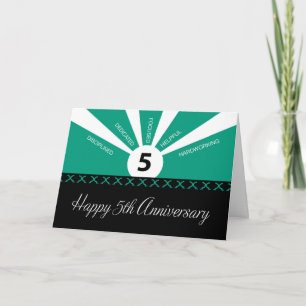Business 5 Year Employee Anniversary Green, Black Card