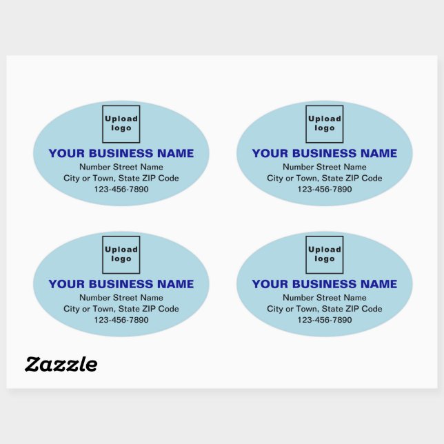 Business Address and Phone Number on Light Blue Oval Sticker (Sheet)