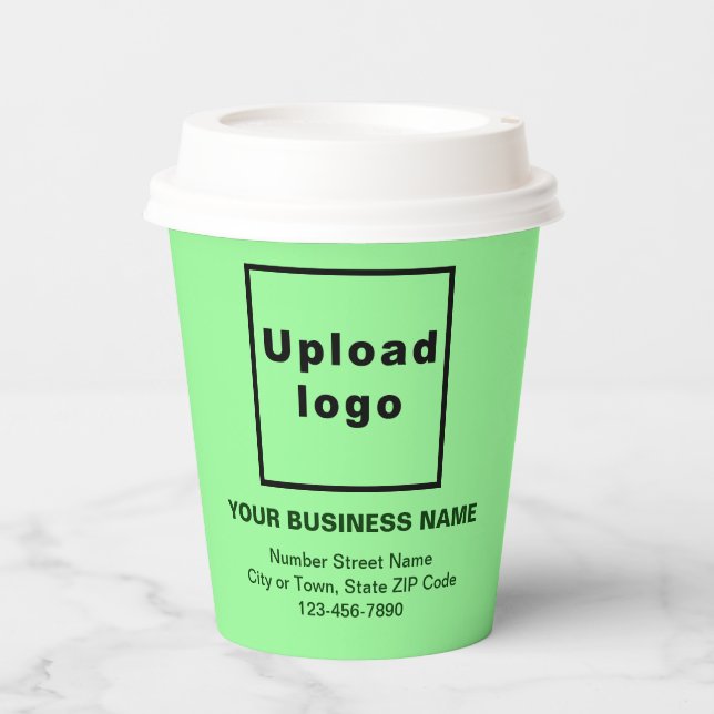 Business Address and Phone Number on Light Green Paper Cups (Front)