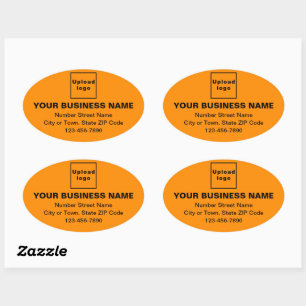 Business Address and Phone Number on Orange Colour Oval Sticker