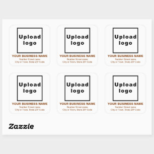 Business Address Brown Texts on White Square Sticker