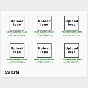 Business Address Green Texts on White Square Sticker
