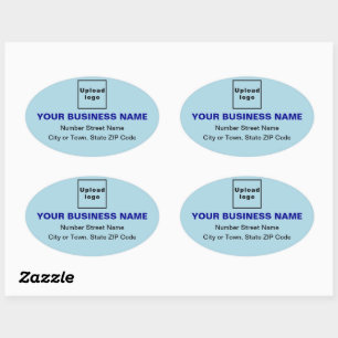 Business Address on Light Blue Oval Sticker