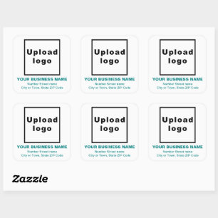 Business Address Teal Green Texts on White Square Sticker