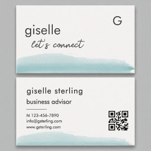 Business Advisor Watercolor Aqua Blue QR Code Card