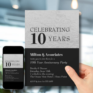 Business Anniversary Celebration Black Silver Invitation
