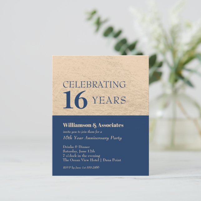 Business Anniversary Navy Blue Gold Invitations (Standing Front)