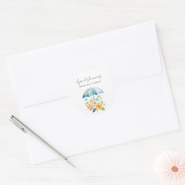 Business April Showers Bring May Flowers Spring  Classic Round Sticker (Envelope)