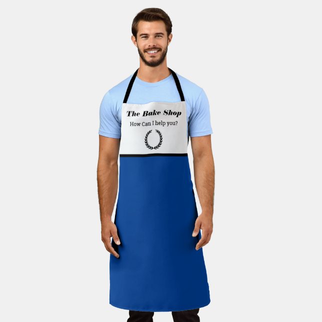 Business Apron Personalize Text & Logo Simple Blue (Worn)