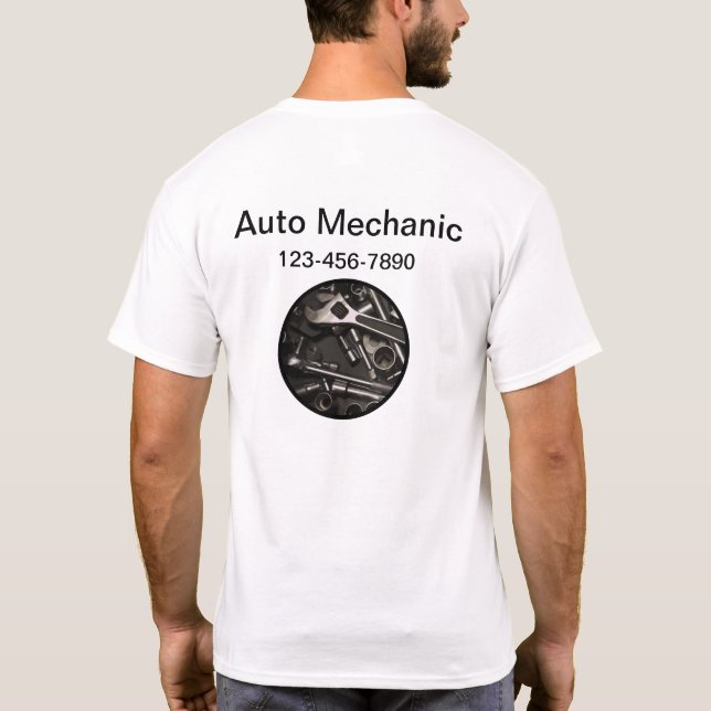 Business Auto Mechanic Logo Template T-Shirt (Back)