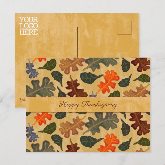 Business Autumn Oak Tree Leaves Happy Thanksgiving Postcard (Front/Back)