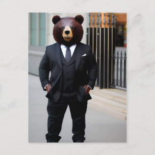Business bear wearing a suit postcard