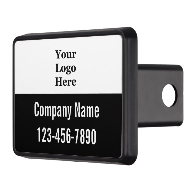 Business Black and White Company Name Phone Logo Trailer Hitch Cover (Left)