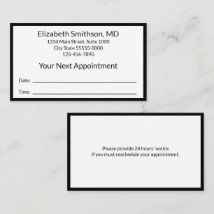 Business Black and White Doctor's Office Your Next Appointment Card