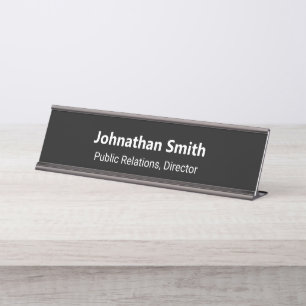 Business Black and White Employee Name Job Title Desk Name Plate