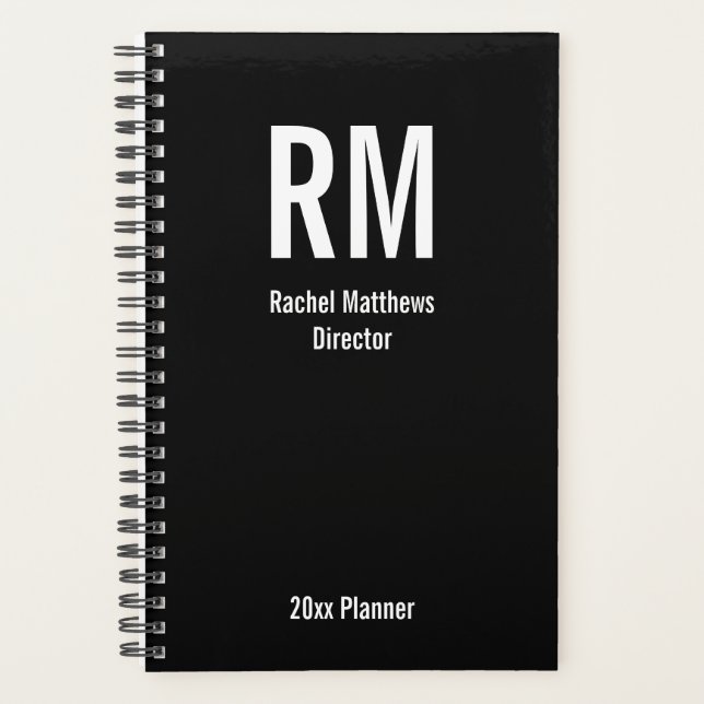 Business Black and White Monogram Text Template Planner (Front)