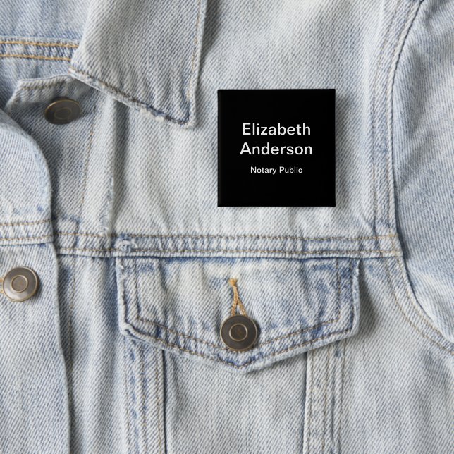 Business Black and White Name Job Title Template 2 Inch Square Button (In Situ)