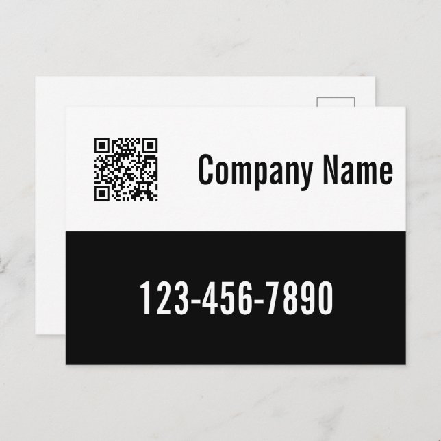 Business Black and White Template QR Code Postcard (Front/Back)