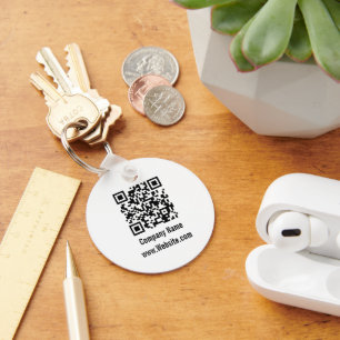 Business Black and White Text QR Code Template Keychain