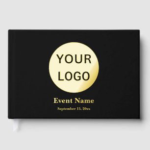 Business Black Gold Foil Logo Event Name & Date Guest Book