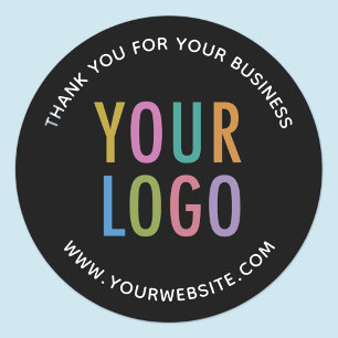 Business Black Thank You Sticker Custom Logo Round