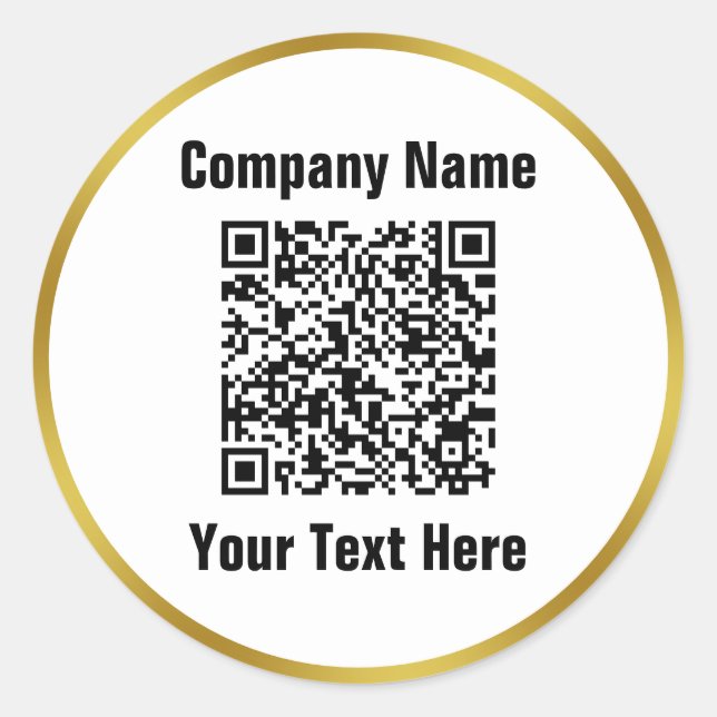 Business Black White and Gold QR Code Company Name Classic Round Sticker (Front)