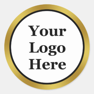 Business Black White and Gold Your Logo Here Classic Round Sticker