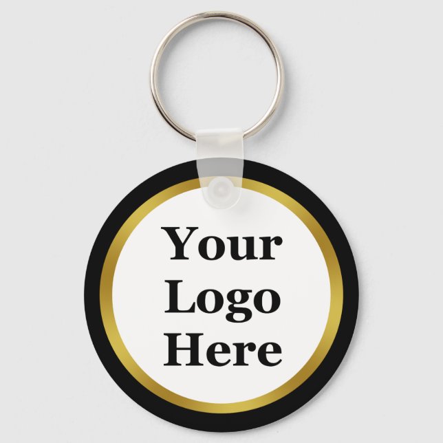 Business Black, White, and Gold Your Logo Here Keychain (Front)