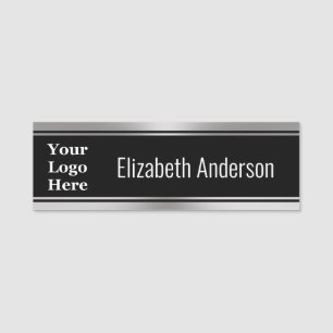 Business Black White and Silver Loo Your Logo Here Name Tag