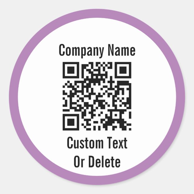 Business Black White Lavender QR Code Company Name Classic Round Sticker (Front)