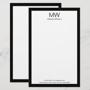 Business Black White Monogram Name Contact Info. Stationery
