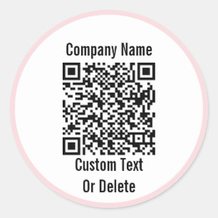 Business Black White Pale Pink QR Code Your Text Classic Round Sticker