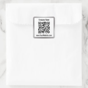 Business Black White Silver Company Name QR Code Square Sticker