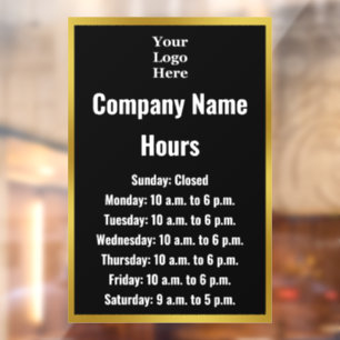 Business Black White Your Logo Hours of Operation Window Cling